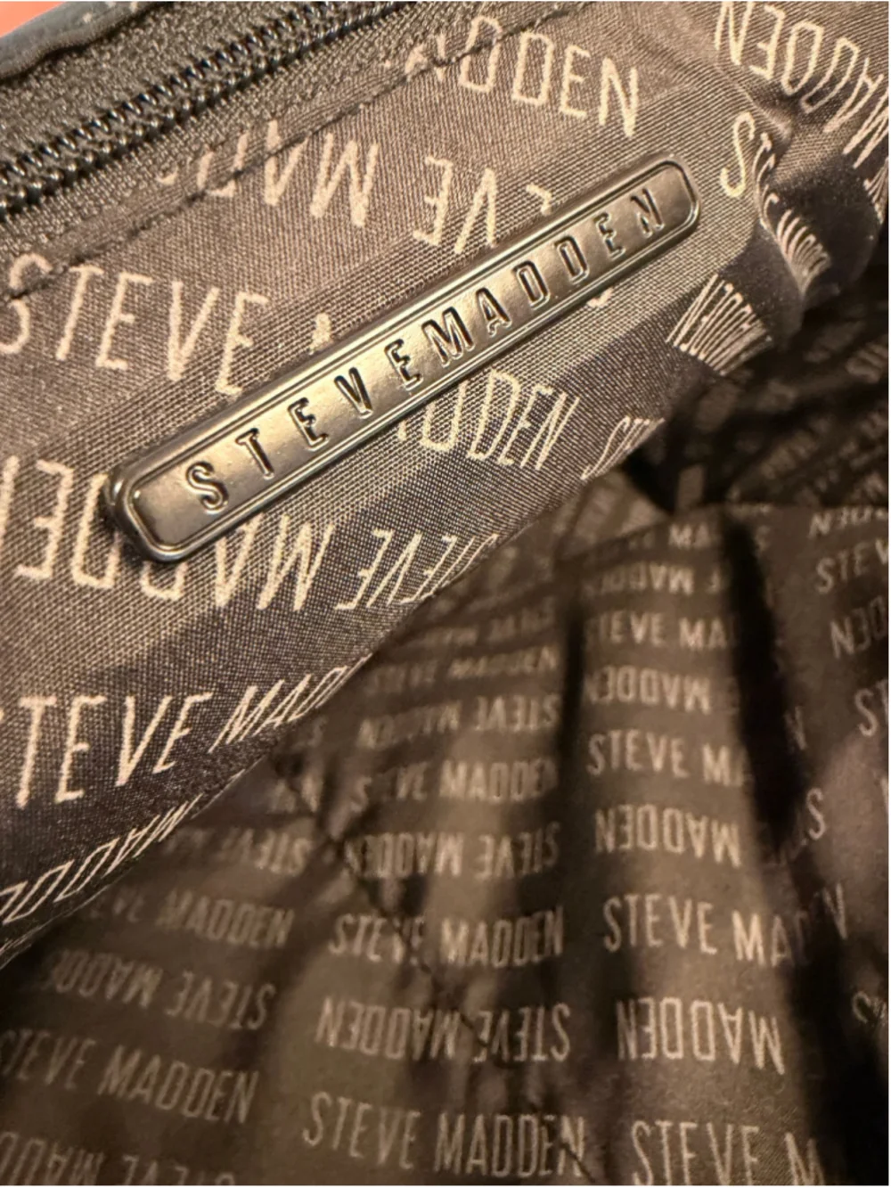 Steve Madden Black Quilted Nylon Backpack Logo Straps - EUC